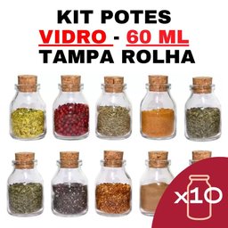 Kit 10 Potes Vidro com Rolha 60ml Frascos Temperos Essência - 3