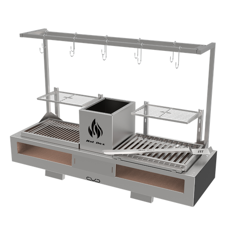 Churrasqueira Hotbox Parrilla Dupla Grelha Argentina + Uruguaia - Bancada + Kit Tendal