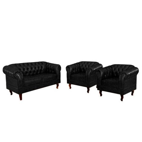 Conjunto Duas Poltronas e Namoradeira 2 Lugares Duque Preto