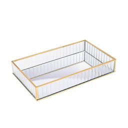 Bandeja de Metal com Espelho Dourada 15cm X 25cm X 4cm - 1