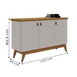 Balcão Aparador Buffet Absoluto 3 Portas com Pés de Madeira Retrô Off White/Nature J&A - 3