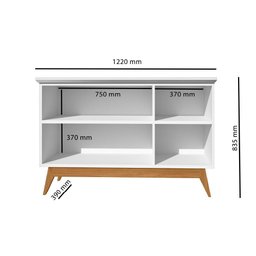 Balcão Aparador Buffet Absoluto 3 Portas com Pés de Madeira Retrô Off White/Nature J&A - 4