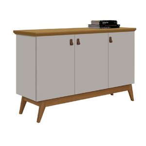 Balcão Aparador Buffet Absoluto 3 Portas com Pés de Madeira Retrô Off White/Nature J&A