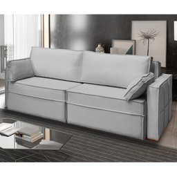 Sofá Cama Ferrari Retrátil e Reclinável 2,15m Veludo Cinza - 1 Sofá Cama Ferrari Retrátil e Reclinável 2,15m Veludo Cinza - 1