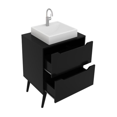 Gabinete Banheiro 60cm 2 Gavetas Retrô Multimóveis CR10119 Preto