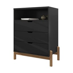 Cômoda Quarto Antares 3 Gavetas com Pés de Madeira Maciça Preto - 3