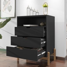 Cômoda Quarto Antares 3 Gavetas com Pés de Madeira Maciça Preto - 2