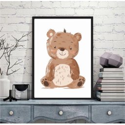 Quadro Arte Infantil Ursinho 33x24cm:moldura Preta - 1