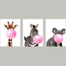 Quadro Decorativo Moderno Girafa Zebra e Coala Bubble Gum - Kit 3 telas - 90 x 60 cm - Preta - 2