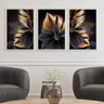 Quadro Abstrato Folhas Preto e Dourado Luxo - Kit 3 telas - 120 x 90 cm - Preta - 1