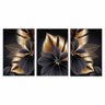Quadro Abstrato Folhas Preto e Dourado Luxo - Kit 3 telas - 120 x 90 cm - Preta - 2