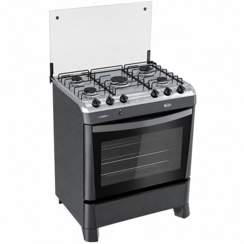 Fogão a Gás Fascino 5 Bocas Mega Chama 2,6KW Easy Clean com Forno 97 Litros e Mesa Inox Clarice