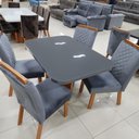 Ver mais imagens de Conjunto Sala de Jantar Sala Roma 4 Lugares Tampo MDF e Vidro Grafite 130x90cm Bom Pastor Móveis
