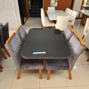 Ver imagem 4 de Conjunto Sala de Jantar Sala Roma 4 Lugares Tampo MDF e Vidro Grafite 130x90cm Bom Pastor Móveis