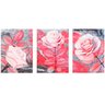 Quadro Flores Rosas e Cinza Abstrato - Kit 3 telas - 150 x 100 cm - Chassi - 2