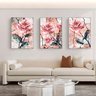 Quadro Flores Rosas Mármore - Kit 3 telas - 150 x 100 cm - Branca - 1