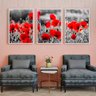 Quadro Flores Vermelhas Jardim Colorido - Kit 3 telas - 150 x 100 cm - Preta - 1