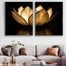Quadro Flor de Lotus Preto e Dourado Luxo - Kit 2 telas - 60 x 40 cm - Branca - 1