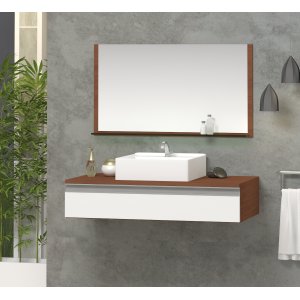 Conjunto Safira 80cm Mdf Gabinete para Banheiro Superior com Cuba e Espelheira