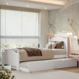 Cama Solteiro Madeira Maciça e Mdf Merk com Cama Auxiliar - 1