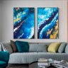 Quadro Abstrato Azul Luxury - Kit 2 telas - 90 x 60 cm - Preta - 1