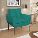 Ver imagem 2 de Poltrona Sofá Luxo Base Metal Preto Recepção Escritório Azul Turquesa