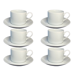 Kit Xícara de Chá com Pires Brasília Porcelana Branca – 6 Peças - 1