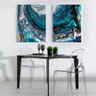Quadro Abstrato Oceano Azul Textura Luxo - Kit 2 telas - 90 x 60 cm - Preta - 1