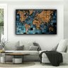 Quadro Mapa Mundi Azul e Dourado Luxury - Tela Única - 200 x 120 cm - Chassi - 1