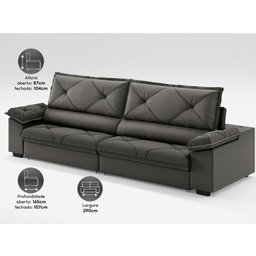 Sofá com Carregador Usb e Molas no Assento Retrátil Reclinável Nice 2,90m Velosuede - Netsofas - 4