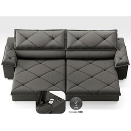 Sofá com Carregador Usb e Molas no Assento Retrátil Reclinável Nice 2,90m Velosuede - Netsofas - 3