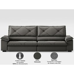 Sofá com Carregador Usb e Molas no Assento Retrátil Reclinável Nice 2,90m Velosuede - Netsofas - 5