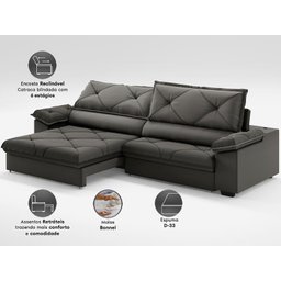 Sofá com Carregador Usb e Molas no Assento Retrátil Reclinável Nice 2,90m Velosuede - Netsofas - 2