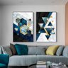 Quadro Abstrato Geométrico Azul e Dourado Luxo - Kit 2 telas - 60 x 40 cm - Branca - 1