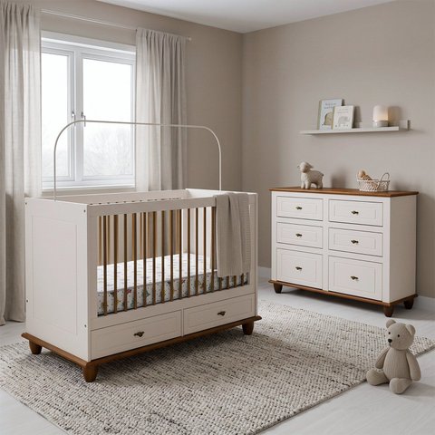 Quarto Joy Bebê 3 Peças Off White/Nogueira