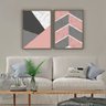 Quadro Abstrato Geométrico Rosa e Cinza Chumbo - Kit 2 telas - 150 x 100 cm - Branca - 1
