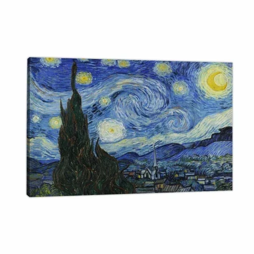 Quadro Decorativo Canvas Van Gogh a Noite Estrelada 120x80cm Moldura Preta