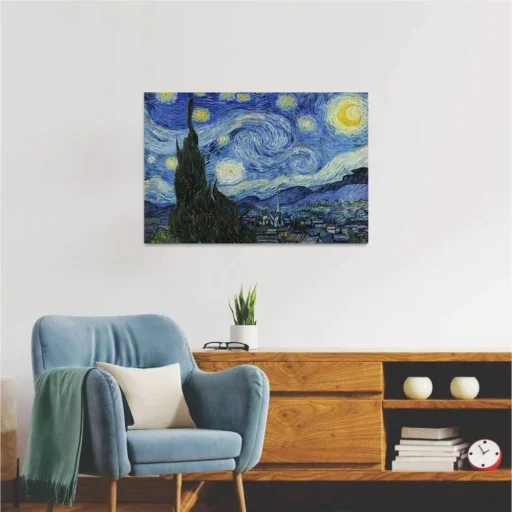 Quadro Decorativo Canvas Van Gogh a Noite Estrelada 120x80cm Moldura Preta - 2