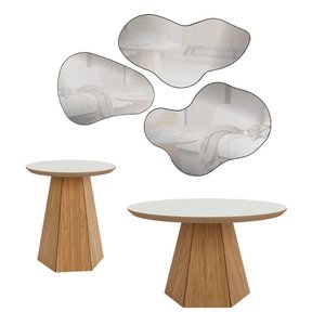 Conjunto Sala de Estar Mesas de Apoio e 3 Espelhos Decorativos em Mdf Dalla Costa