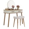 Penteadeira Retrô com Espelho e Banqueta Maitê Fabrimóveis - Freijó/Off White - 1