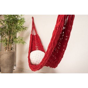 Rede de Dormir Descanso Corda Trançada Algodão Vermelho