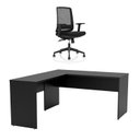 Ver imagem 2 de Mesa de Escritório em L 160x60cm + Cadeira de Escritório Ergonômica Reclinável com Apoio Lombar