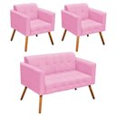Ver imagem 1 de Kit 01 Namoradeira 02 Poltronas Elisa Suede Rosa Bebê