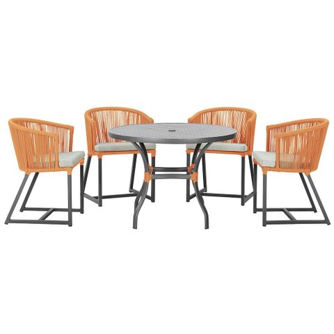Mesa com 4 Cadeiras de Jantar Roma 100cm e Noronha em Aluminío Preto Corda Nautica Estofado 3 Trama