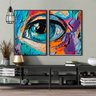 Quadro Abstrato Olho Cores Modernas - Kit 2 telas - 60 x 40 cm - Chassi - 1