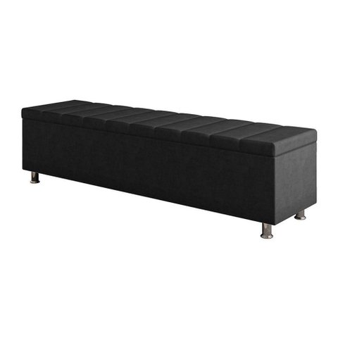 Calçadeira Baú Recamier Estofado King 195 Cm Ônix Veludo Preto