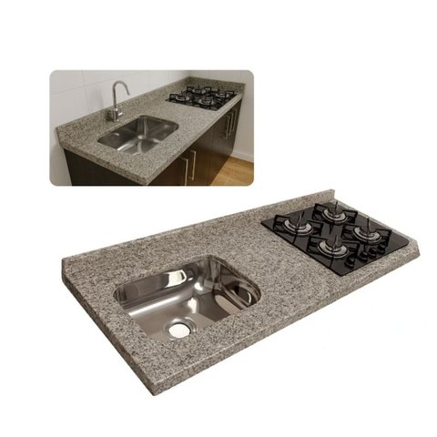 Pia Cozinha Granito Corumba 120cm c/Parte Cooktop e Cuba Inox: Corumba
