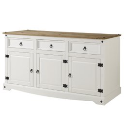 Balcão Buffet de Madeira Maciça Branco Lavado - 1