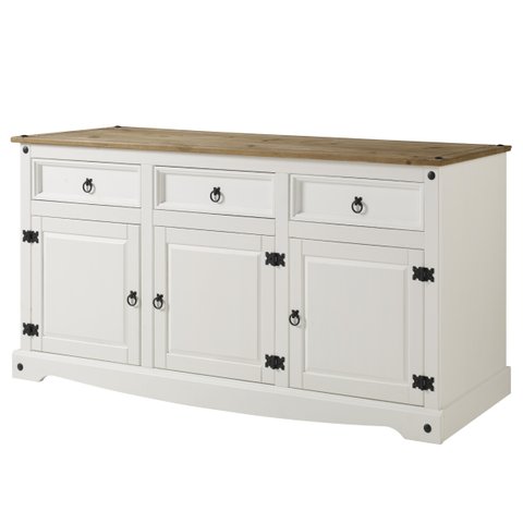 Balcão Buffet de Madeira Maciça Branco Lavado