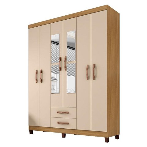 Guarda Roupa Casal Modena com Espelho 6 Portas Cômoda Cannes 5 Gavetas e Armário Multiuso Recife Car